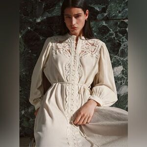 CREAM LACE-DETAIL COTTON DRESS